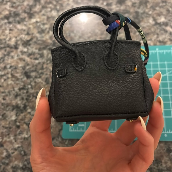 Black Leather micro Mini Handbag keychain coin purse pouch - Picture 4 of 5